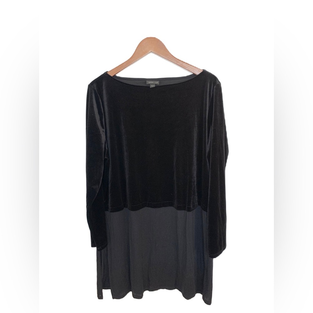 J Jill Wearever Velvet Mixed Media Tunic Top Women’s Size XL Black Dressy Witchy